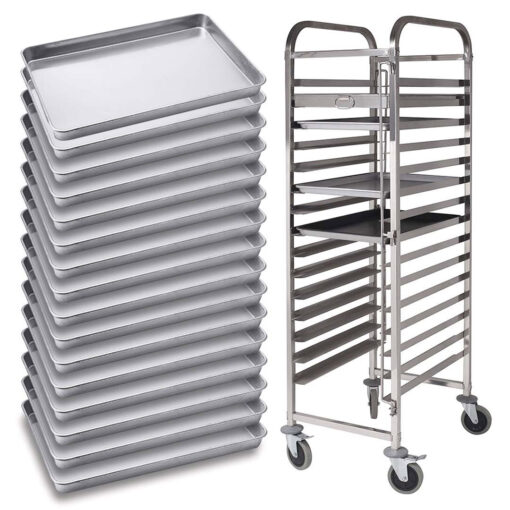 1-SOGA Gastronorm Trolley 16 Tier Stainless Steel with Aluminum Baking Pan Cooking Tray for Bakers