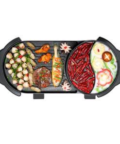 1-SOGA 2 in 1 Electric Non-Stick BBQ Teppanyaki Grill Plate Steamboat Hotpot 2-8 Person