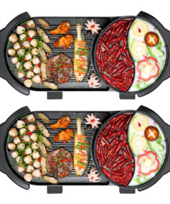1-SOGA 2X 2  in 1 Electric Non-Stick BBQ Teppanyaki Grill Plate Steamboat Hotpot 2-8 Person