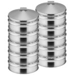 1-SOGA 2X 5 Tier Stainless Steel Steamers With Lid Work inside of Basket Pot Steamers 22cm