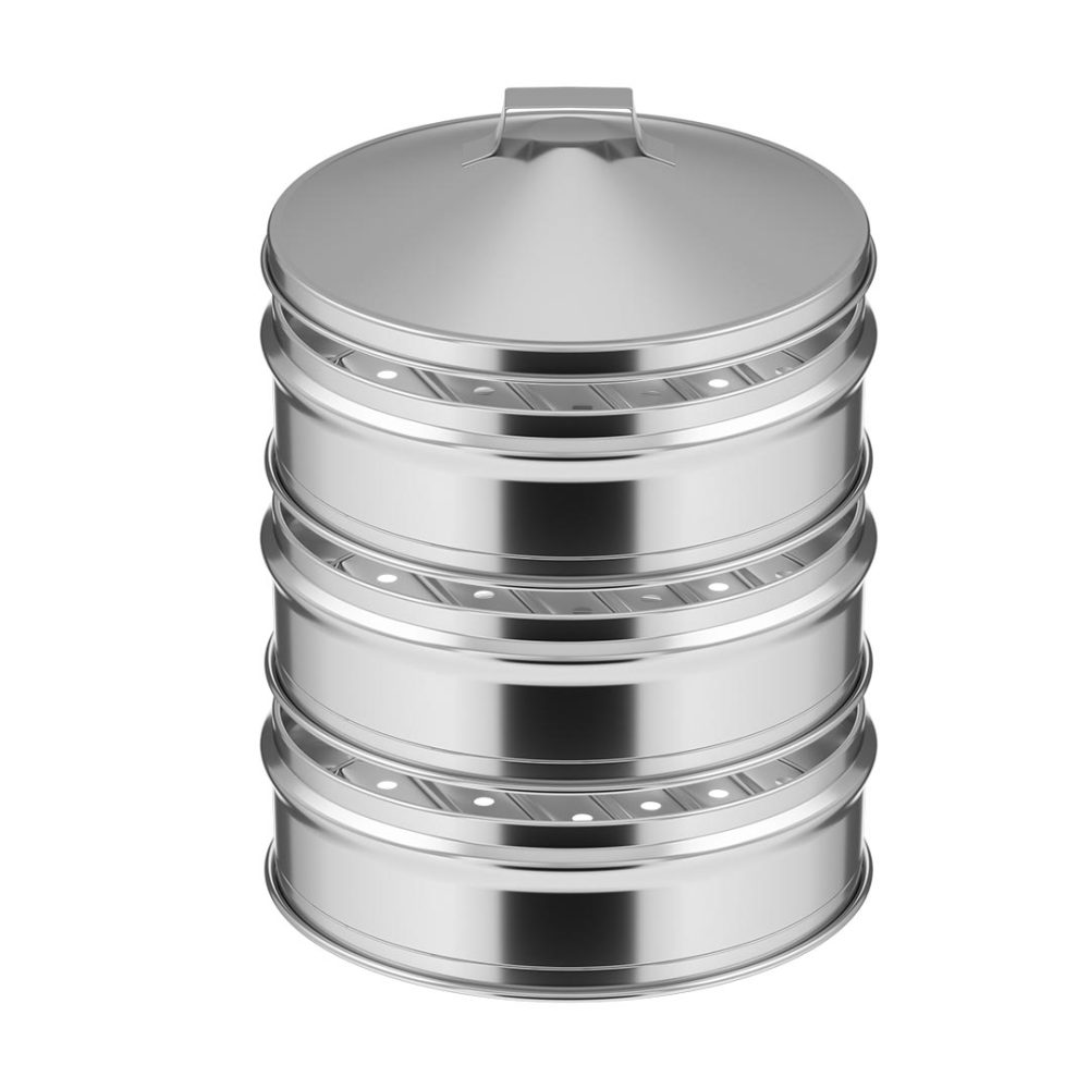 1-SOGA 3 Tier Stainless Steel Steamers With Lid Work inside of Basket Pot Steamers 25cm