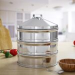 5-SOGA 2X 3 Tier Stainless Steel Steamers With Lid Work inside of Basket Pot Steamers 25cm