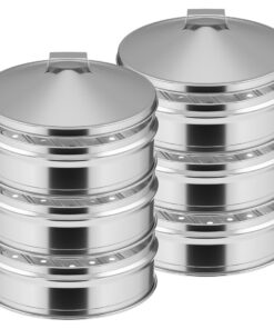 1-SOGA 2X 3 Tier Stainless Steel Steamers With Lid Work inside of Basket Pot Steamers 28cm