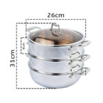 2-SOGA 3 Tier 26cm Heavy Duty Stainless Steel Food Steamer Vegetable Pot Stackable Pan Insert with Glass Lid
