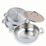 6-SOGA 3 Tier 26cm Heavy Duty Stainless Steel Food Steamer Vegetable Pot Stackable Pan Insert with Glass Lid