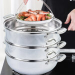 7-SOGA 3 Tier 26cm Heavy Duty Stainless Steel Food Steamer Vegetable Pot Stackable Pan Insert with Glass Lid