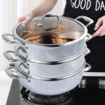 8-SOGA 2X 3 Tier 26cm Heavy Duty Stainless Steel Food Steamer Vegetable Pot Stackable Pan Insert with Glass Lid