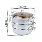 2-SOGA 3 Tier 30cm Heavy Duty Stainless Steel Food Steamer Vegetable Pot Stackable Pan Insert with Glass Lid