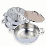 6-SOGA 3 Tier 30cm Heavy Duty Stainless Steel Food Steamer Vegetable Pot Stackable Pan Insert with Glass Lid