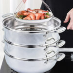 7-SOGA 3 Tier 30cm Heavy Duty Stainless Steel Food Steamer Vegetable Pot Stackable Pan Insert with Glass Lid