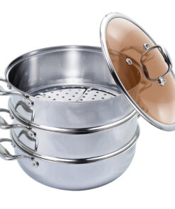 1-SOGA 3 Tier 32cm Heavy Duty Stainless Steel Food Steamer Vegetable Pot Stackable Pan Insert with Glass Lid