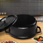 3-SOGA 2X Cast Iron 24cm Stewpot Casserole Stew Cooking Pot With Lid Black