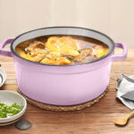 2-SOGA 22cm Pink Cast Iron Ceramic Stewpot Casserole Stew Cooking Pot With Lid
