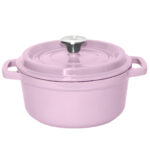 1-SOGA 22cm Pink Cast Iron Ceramic Stewpot Casserole Stew Cooking Pot With Lid