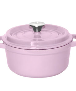 1-SOGA 22cm Pink Cast Iron Ceramic Stewpot Casserole Stew Cooking Pot With Lid