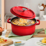 3-SOGA 2X Cast Iron 22cm Enamel Porcelain Stewpot Casserole Stew Cooking Pot With Lid Red