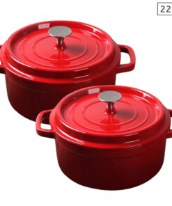 1-SOGA 2X Cast Iron 22cm Enamel Porcelain Stewpot Casserole Stew Cooking Pot With Lid Red