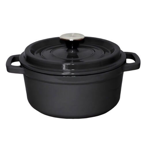 1-SOGA Cast Iron 24cm Stewpot Casserole Stew Cooking Pot With Lid 3.6L Black