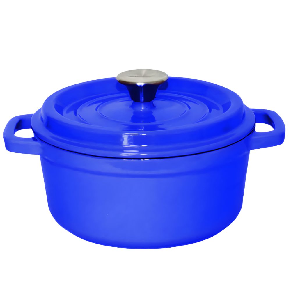 1-SOGA Cast Iron 24cm Enamel Porcelain Stewpot Casserole Stew Cooking Pot With Lid 3.6L Blue