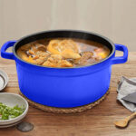 2-SOGA 2X Cast Iron 24cm Enamel Porcelain Stewpot Casserole Stew Cooking Pot With Lid Blue