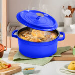 3-SOGA 2X Cast Iron 24cm Enamel Porcelain Stewpot Casserole Stew Cooking Pot With Lid Blue