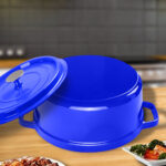 4-SOGA 2X Cast Iron 24cm Enamel Porcelain Stewpot Casserole Stew Cooking Pot With Lid Blue