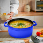 5-SOGA 2X Cast Iron 24cm Enamel Porcelain Stewpot Casserole Stew Cooking Pot With Lid Blue