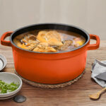 2-SOGA Cast Iron 24cm Enamel Porcelain Stewpot Casserole Stew Cooking Pot With Lid 3.6L Orange