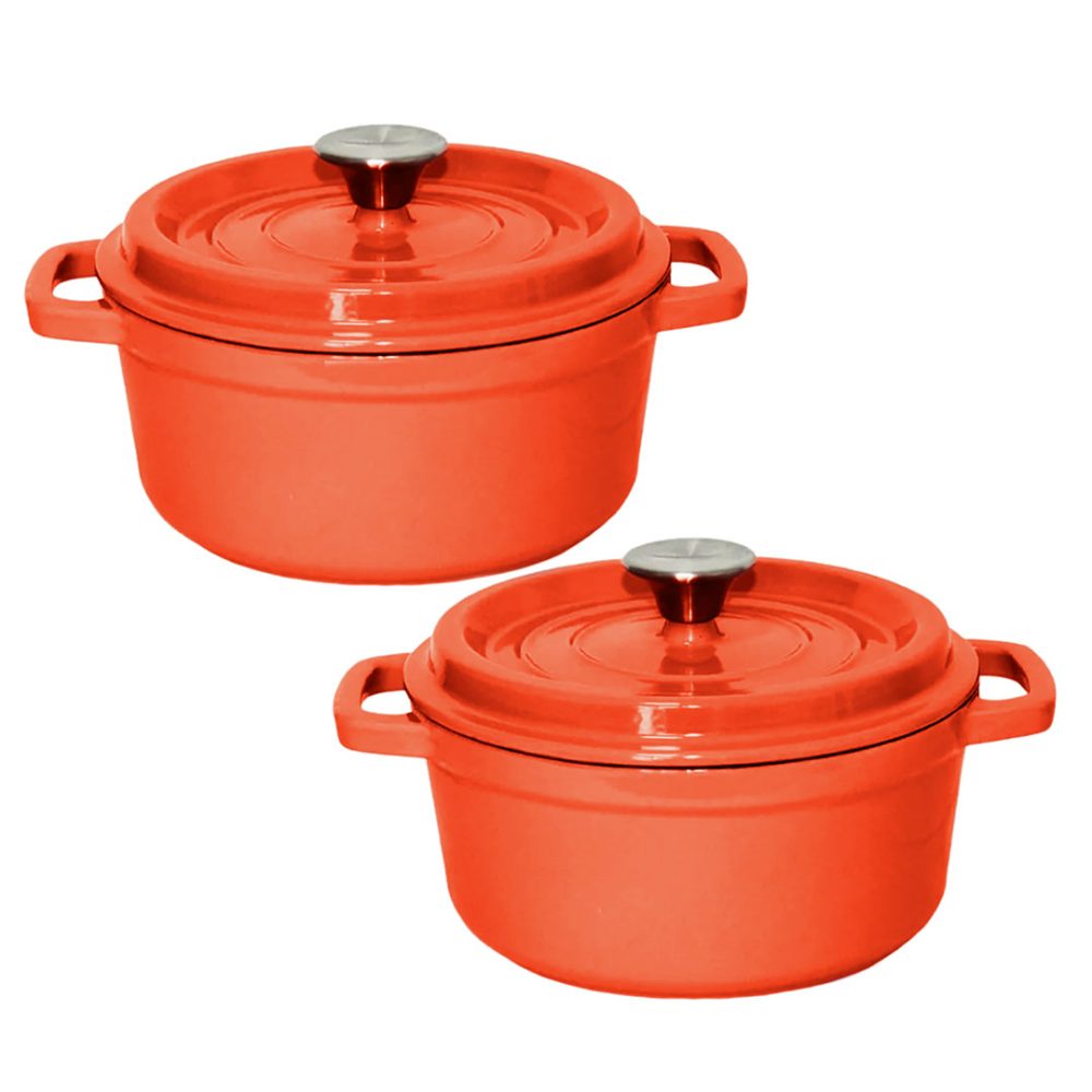 1-SOGA 2X Cast Iron 24cm Enamel Porcelain Stewpot Casserole Stew Cooking Pot With Lid Orange