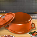 3-SOGA 2X Cast Iron 24cm Enamel Porcelain Stewpot Casserole Stew Cooking Pot With Lid Orange