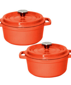 1-SOGA 2X Cast Iron 24cm Enamel Porcelain Stewpot Casserole Stew Cooking Pot With Lid Orange