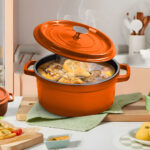 4-SOGA 2X Cast Iron 24cm Enamel Porcelain Stewpot Casserole Stew Cooking Pot With Lid Orange