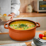 5-SOGA 2X Cast Iron 24cm Enamel Porcelain Stewpot Casserole Stew Cooking Pot With Lid Orange