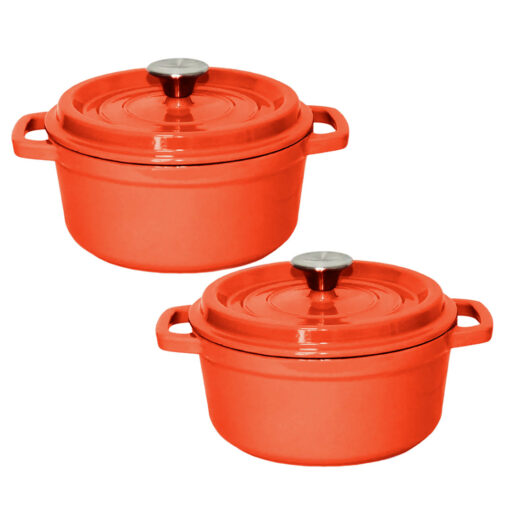 1-SOGA 2X Cast Iron 24cm Enamel Porcelain Stewpot Casserole Stew Cooking Pot With Lid Orange