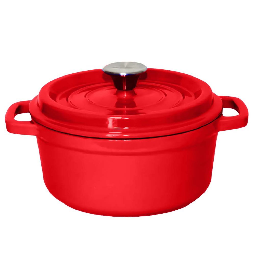 1-SOGA Cast Iron Enamel 24cm Porcelain Stewpot Casserole Stew Cooking Pot With Lid 3.6L Red