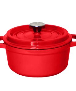 1-SOGA Cast Iron Enamel 24cm Porcelain Stewpot Casserole Stew Cooking Pot With Lid 3.6L Red