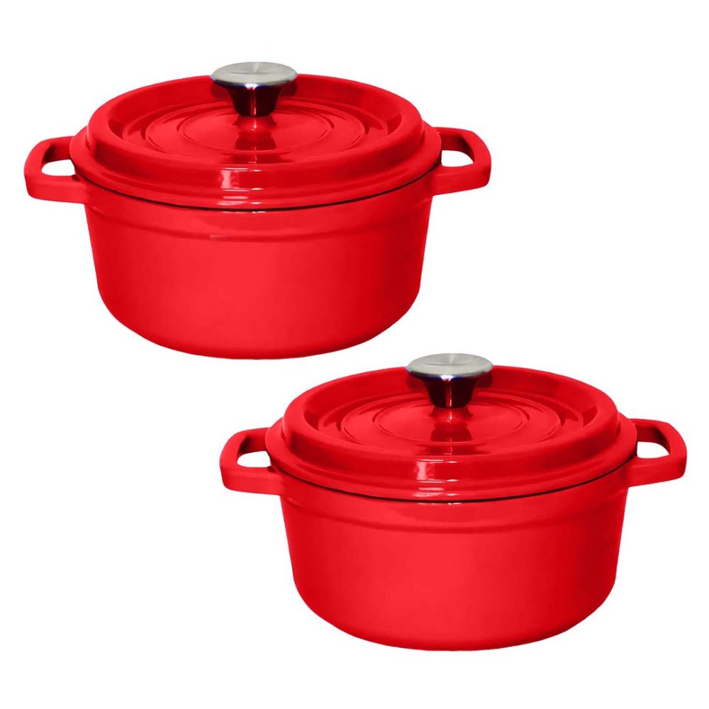 1-SOGA 2X Cast Iron 24cm Enamel Porcelain Stewpot Casserole Stew Cooking Pot With Lid Red