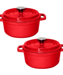 1-SOGA 2X Cast Iron 24cm Enamel Porcelain Stewpot Casserole Stew Cooking Pot With Lid Red