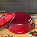 4-SOGA 2X Cast Iron 24cm Enamel Porcelain Stewpot Casserole Stew Cooking Pot With Lid Red