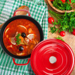 6-SOGA 2X Cast Iron 24cm Enamel Porcelain Stewpot Casserole Stew Cooking Pot With Lid Red
