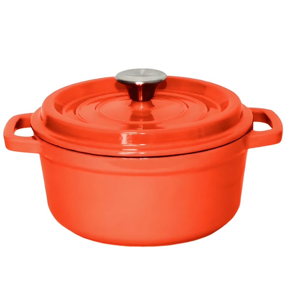 1-SOGA Cast Iron 26cm Enamel Porcelain Stewpot Casserole Stew Cooking Pot With Lid 5L Orange