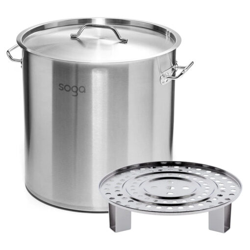 1-SOGA 50L Stainless Steel Stock Pot with One Steamer Rack Insert Stockpot Tray