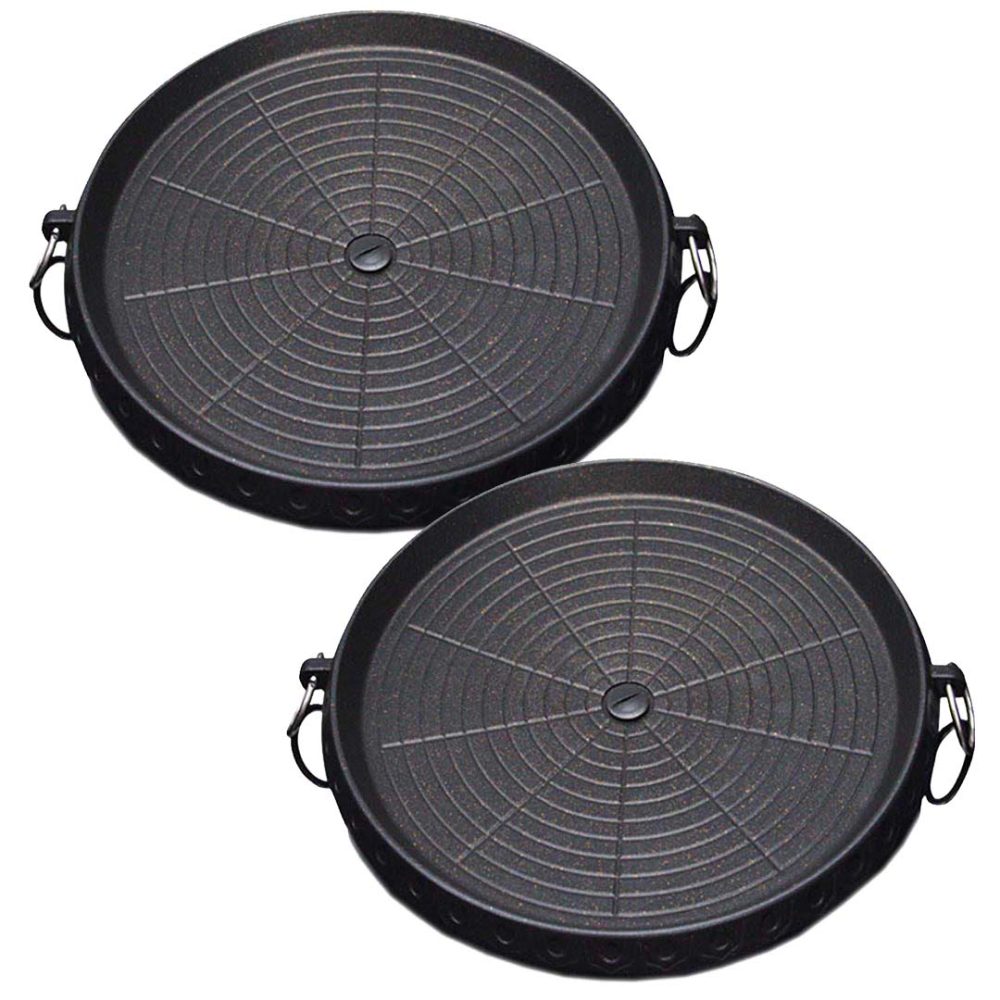 1-SOGA 2X Portable Korean BBQ Butane Gas Stove Stone Grill Plate Non Stick Coated Round