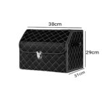5-SOGA 2X Leather Car Boot Collapsible Foldable Trunk Cargo Organizer Portable Storage Box Black/White Stitch with Lock Small