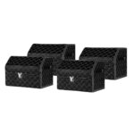 1-SOGA 4X Leather Car Boot Collapsible Foldable Trunk Cargo Organizer Portable Storage Box Black/White Stitch with Lock Small