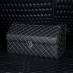 3-SOGA 2X Leather Car Boot Collapsible Foldable Trunk Cargo Organizer Portable Storage Box Black/White Stitch with Lock Medium