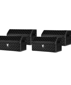 1-SOGA 4X Leather Car Boot Collapsible Foldable Trunk Cargo Organizer Portable Storage Box Black/White Stitch with Lock Medium