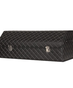 1-SOGA Leather Car Boot Collapsible Foldable Trunk Cargo Organizer Portable Storage Box Black/White Stitch with Lock Large
