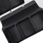 5-SOGA Leather Car Boot Collapsible Foldable Trunk Cargo Organizer Portable Storage Box Black/White Stitch with Lock Large
