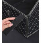 6-SOGA Leather Car Boot Collapsible Foldable Trunk Cargo Organizer Portable Storage Box Black/White Stitch with Lock Large